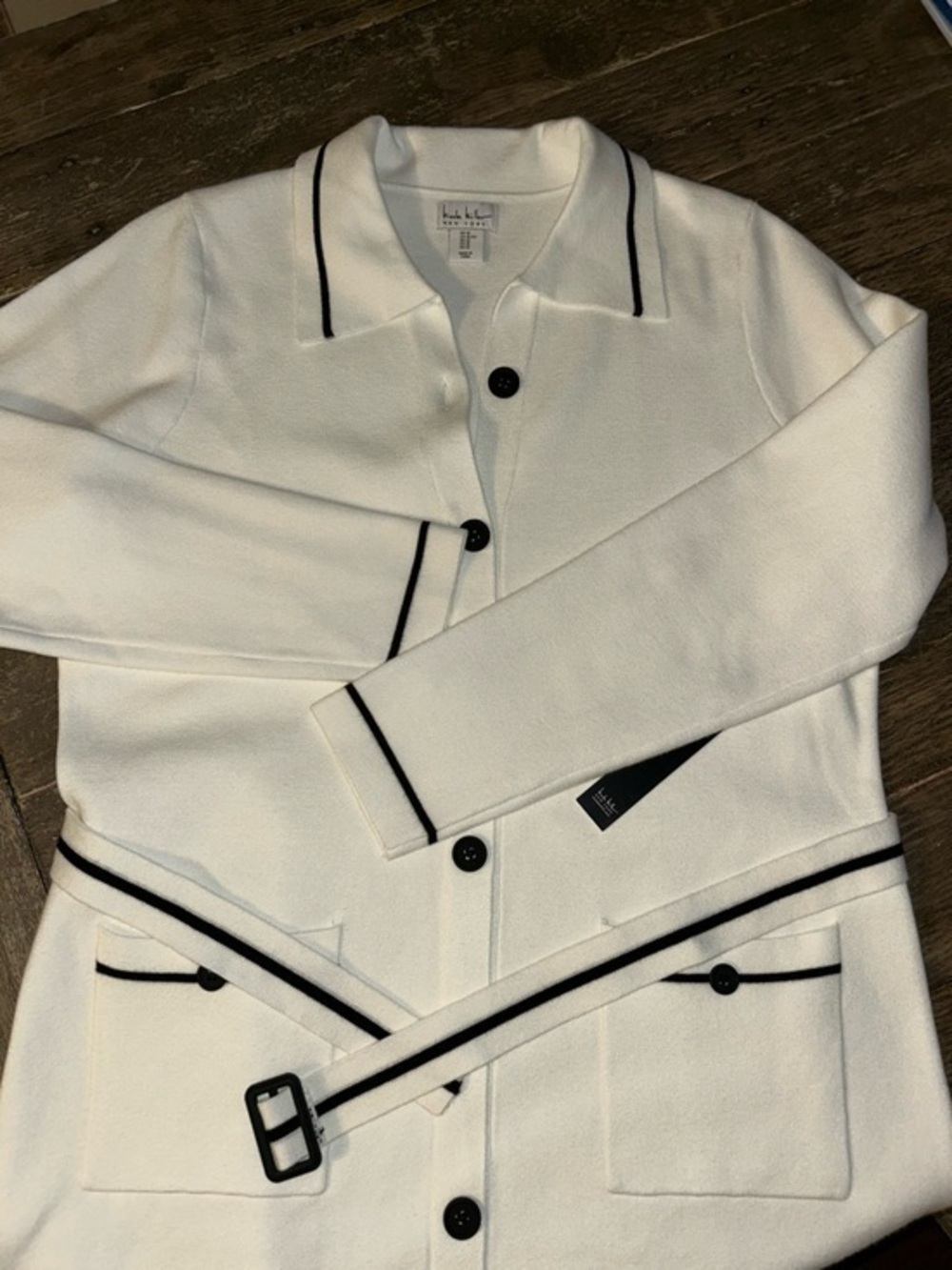 White Knit Dress NWT Size XL Black Trim Belted Classic Look By Nicole Miller
